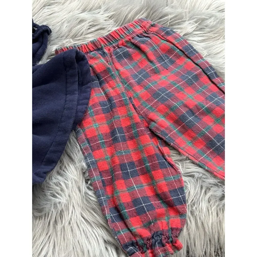 Vintage 90s Honors Baby 2pc Plaid Kitty 6/9month Outfit‎